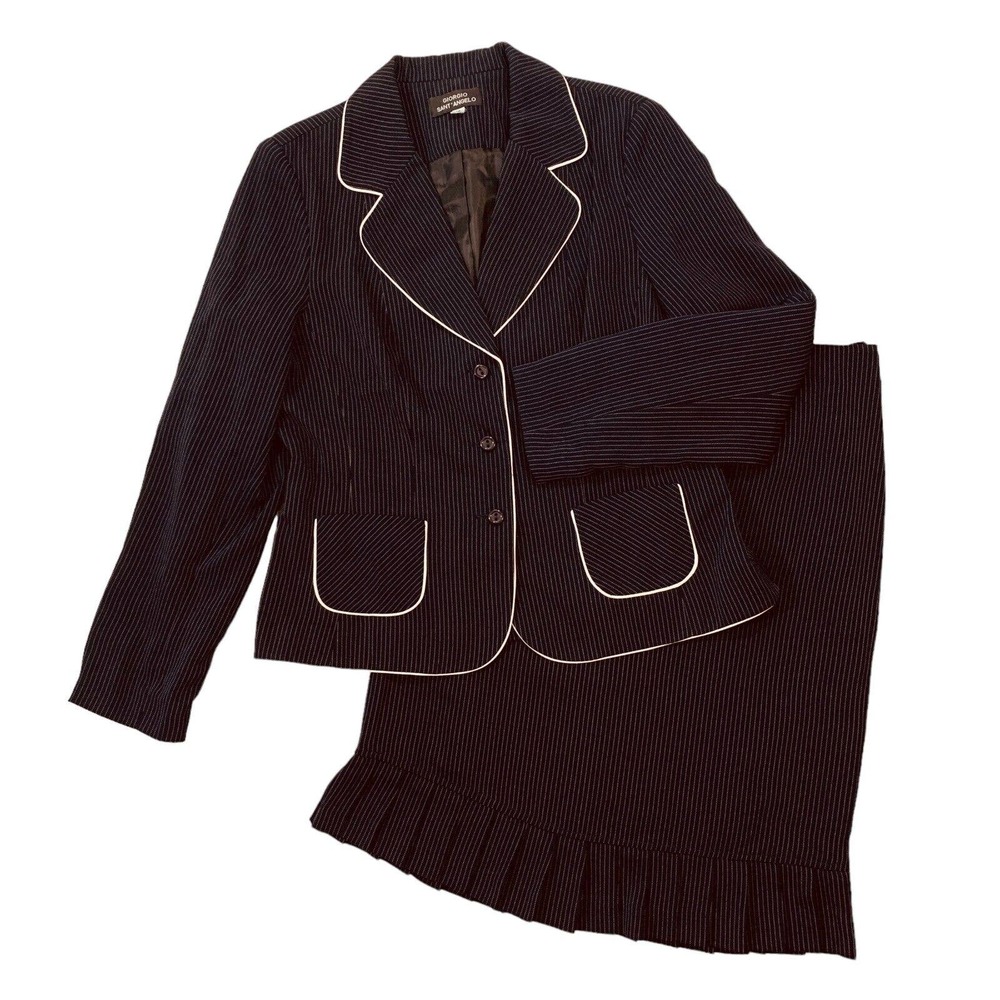 Giorgio Sant' Angelo Women's Jacket & Skirt Suit Black & White Pinstripe